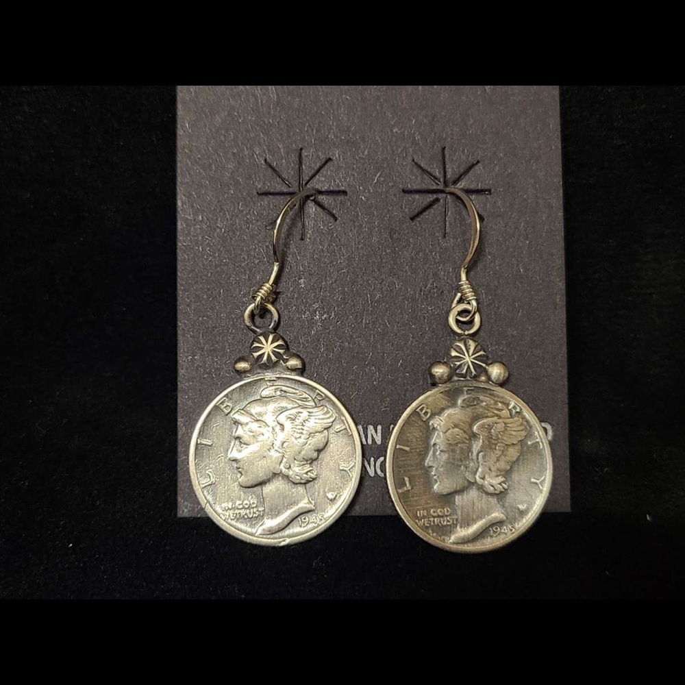 Silver coin earrings dime 1945